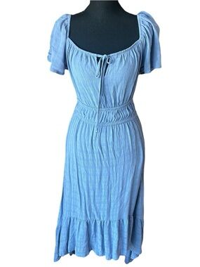 Rewind Blue Milkmaid Midi Dress NWT Puff Sleeve Cottagecore Small